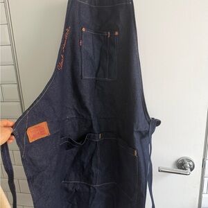 Levi's Dark Indigo Denim Apron with Leather Patch Uncle Paulie embroidered